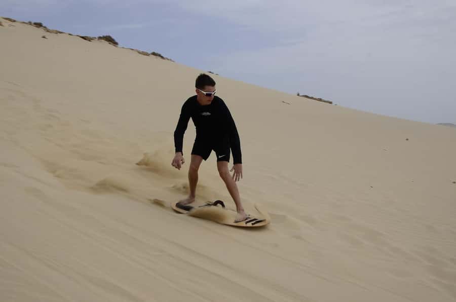 From Boa Vista: Sandboarding Adrenaline down the big Dunes - The first lesson starts with a demonstration