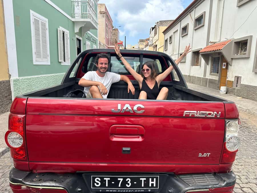 São Vicente Island: Full-Day Tour 4<em>4 – Key points at a glance’ /></p>
<ul>
<li><strong>Mindelo by foot:</strong> See colonial buildings, the church, municipal market, African market, and Fortin viewpoint.</li>
<li><strong>Calhau Valley stop:</strong> Look for agricultural fields, endemic plants, and animals, then have lunch in a local setting at your own cost.</li>
<li><strong>Baía das Gatas swim break:</strong> Bring swimwear if you want time in the water at this attractive beach.</li>
<li><strong>Salamansa and São Pedro:</strong> Visit two coastal communities, with the possibility of seeing sea turtles at São Pedro.</li>
<li><strong>Monte Verde views:</strong> Weather permitting, look across São Vicente and toward other Cape Verde islands.</li>
<li><strong>Flexible booking:</strong> Pickup and return in Mindelo are included, with guides available in five languages and cancellation up to 24 hours before departure.</li>
</ul>
<h2>Starting in Mindelo, Cape Verde’s cultural center</h2>
<p><img width="900" height="675" decoding="async" src=